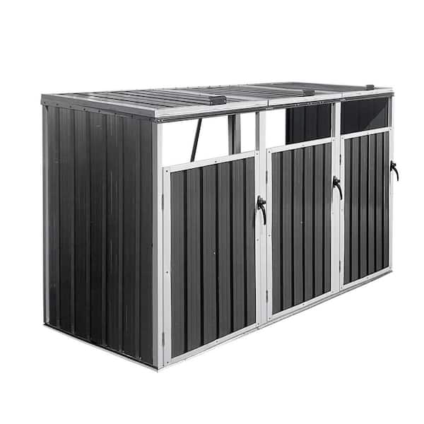 7.3 ft. W x 2.6 ft. D Garbage Bin Metal Shed Stores 3 Trash Cans Outdoor Bin Shed for Garbage Storage(19 sq. ft. )