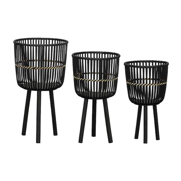 Black Bamboo Outdoor Planters for Garden Pool Area Balcony, for Planting and Potting Succulents, (Set of 3)