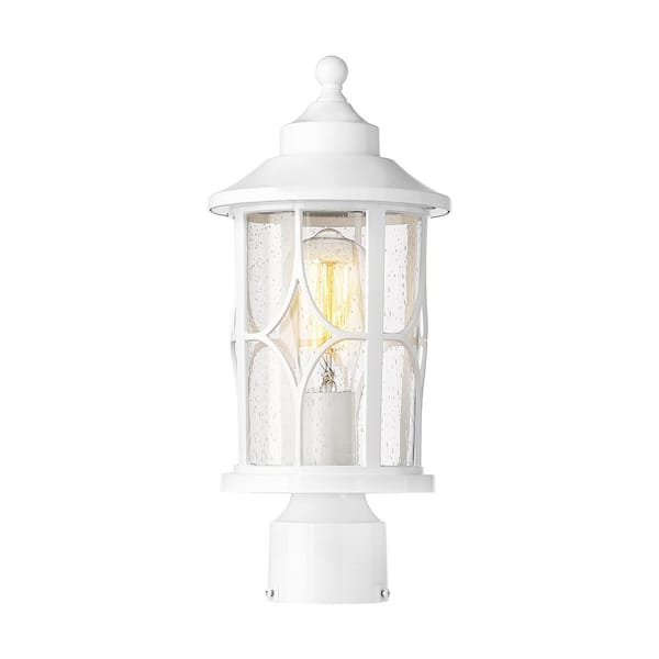 JAZAVA 1-Light White Aluminum Pole lamp Outdoor Hardwired Waterproof Post Light Set Pole Lantern with No Bulbs included