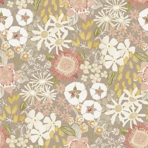 Karina Neutral Wildflower Garden Paper Glossy Non-Pasted Wallpaper Roll