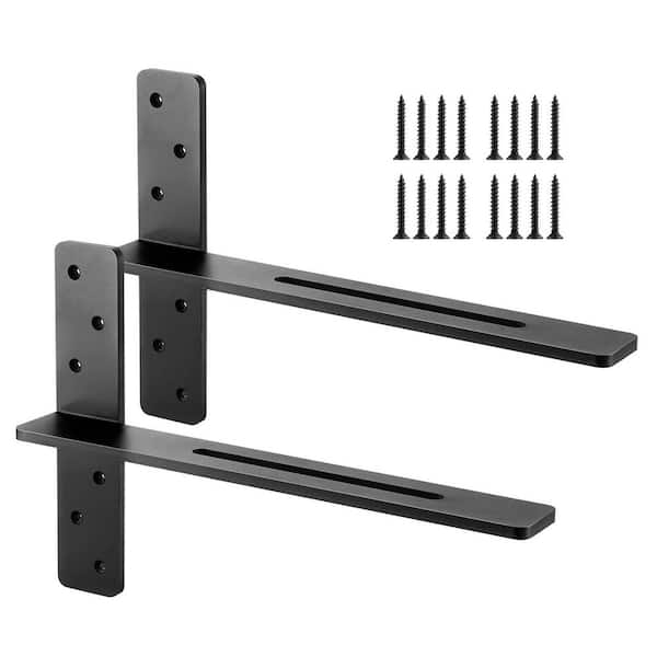 T-Shelf Brackets Solid Steel Heavy Duty, 18 x 2.89 x 12 in. 200 lbs. Capacity, Includes Screws for Shelves Black