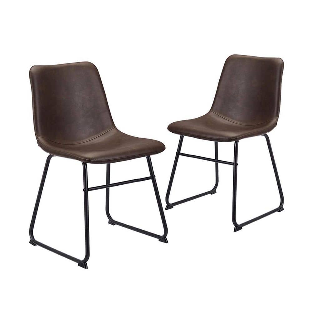 Armless Dining Chairs with Black Metal Base Faux Leather Bucket Seat, (2 PC