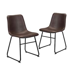 Armless Dining Chairs with Black Metal Base Faux Leather Bucket Seat, (2 PCS 18 in. Brown)