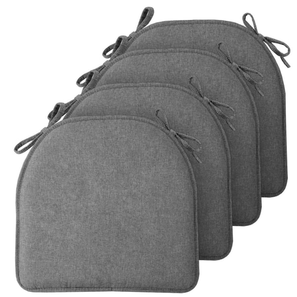 4 Pack Gray Polyester Memory Foam Tufted Outdoor Dining Chair Seat Cushions with Anti Slip Backing and Straps