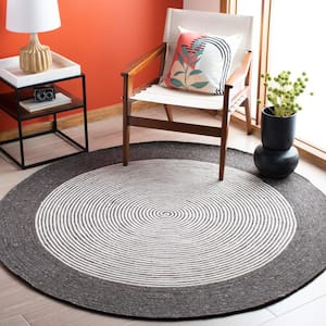 Braided Charcoal/Ivory Doormat 3 ft. x 3 ft. Round Striped Area Rug