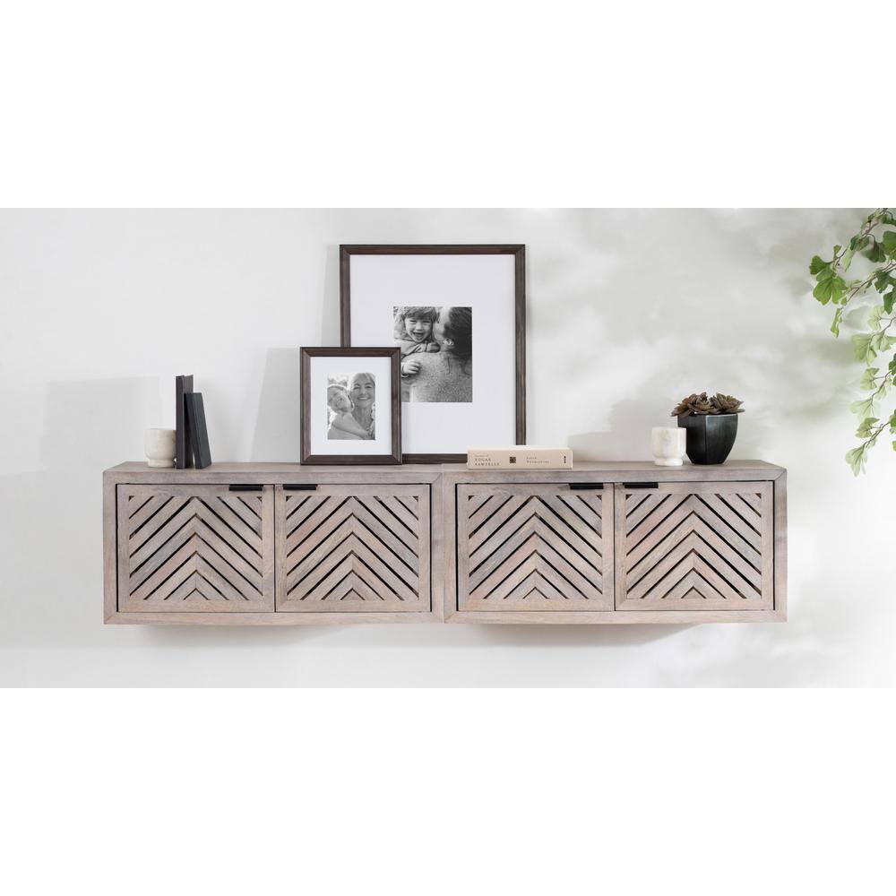 Whitewashed Mango Wood 2-Door Wall Cabinet with Chevron Design