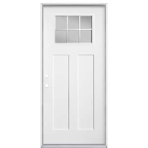 36 in. x 80 in. Craftsman 6 Lite Right-Hand Inswing Primed Smooth Fiberglass Prehung Front Door with No Brickmold