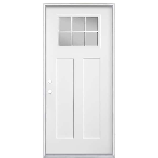 Masonite 36 in. x 80 in. Craftsman 6 Lite Right-Hand Inswing Primed Smooth Fiberglass Prehung Front Door with No Brickmold