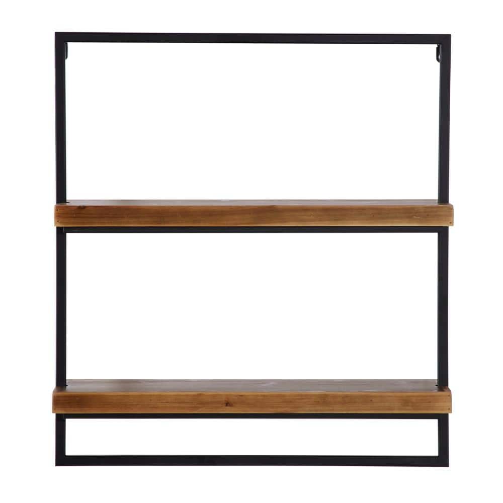 Brown 26" Floating Wood and Metal Wall Shelf