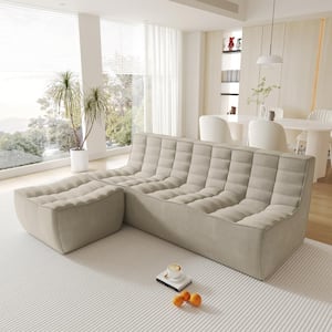 82.68 in. W Armless Linen Polyester Modular Free Combination Sofa in Khaki with Ottoman