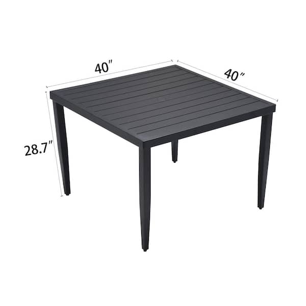 Unbranded Ember Black Aluminum Square Patio Outdoor Dining Table with Tapered Feet and Umbrella Hole