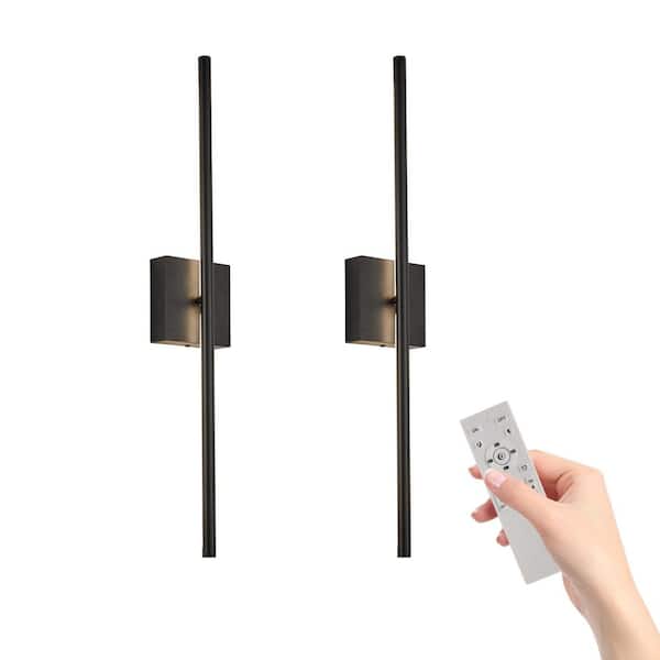 28 in. 1-Light Black Dimmable LED Wall Sconce with Remote Control