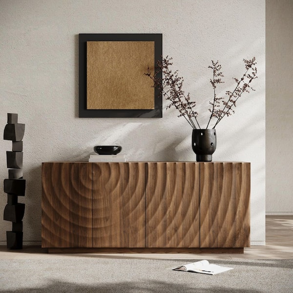 June Modern Walnut Wood Buffet Sideboard Accent Storage Cabinet with Freestanding Anti Dumping