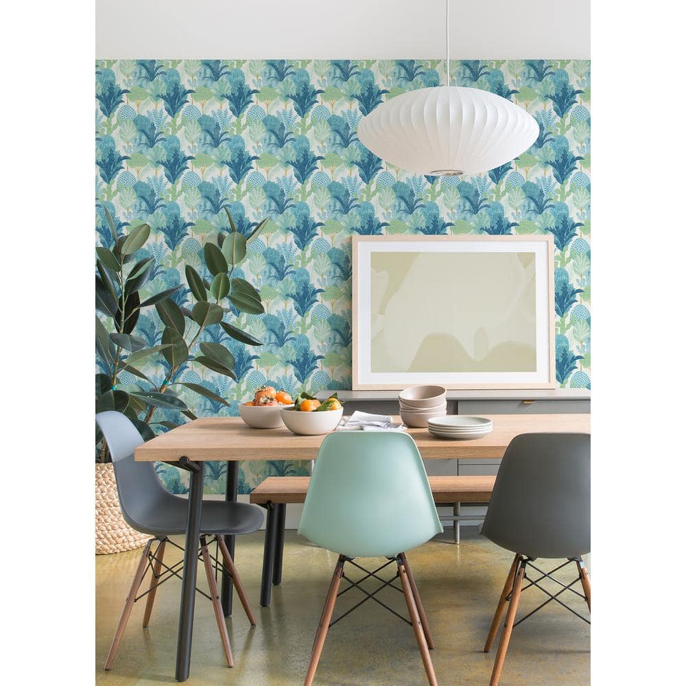 Teal and Blue Botanical Peel and Stick Vinyl Wallpaper