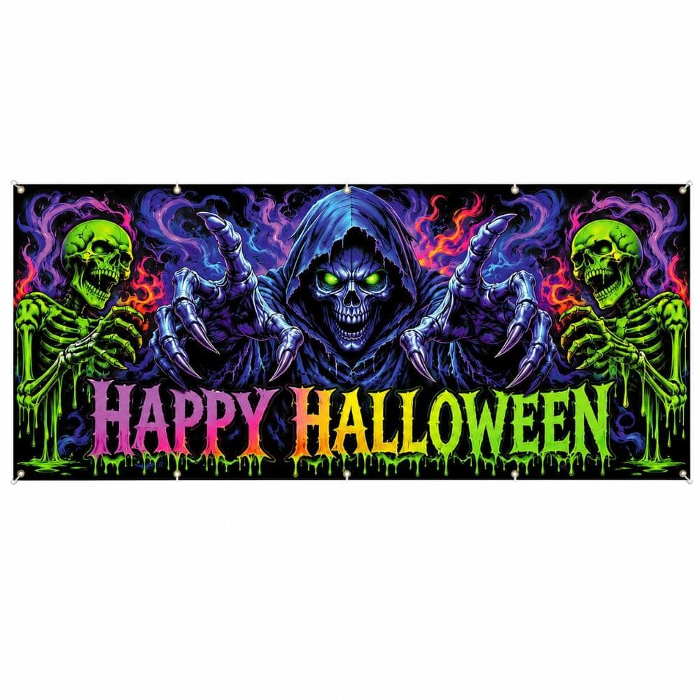 7 ft x 16 ft Blacklight Neon Halloween Garage Door Banner with Ribbon, Grommets and Skull Theme Backdrop price history on PriceWatchPro