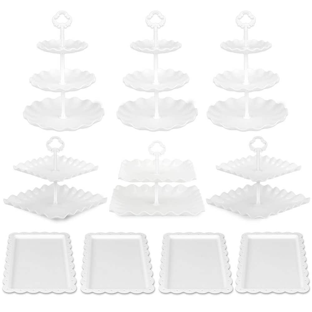 10 Pack White Cake Stand Set with 3 Two-Tier, 3 Three-Tier Cupcake Stands, and 4 Appetizer Trays, for Birthday and Party price history on PriceWatchPro