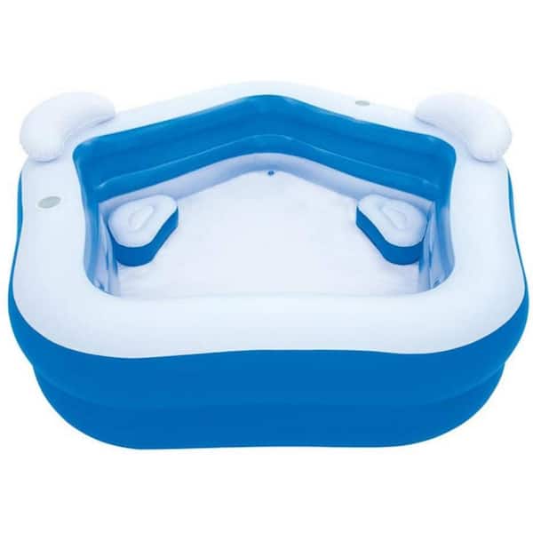cenadinz 84 in. L x 82 in. W x 27 in. H Blue 2-Seat Rectangle Inflatable Pool Family Paddling Pool with Headrest Cup Holder