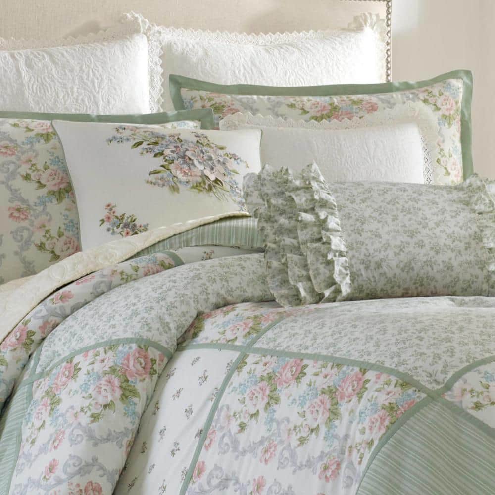 Laura Ashley Harper 4-Piece Jade Green Floral Cotton Queen Comforter Set - 3