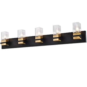 Veronica 40 in. 5 Light Matte Black Vanity Light with Clear Glass Shade