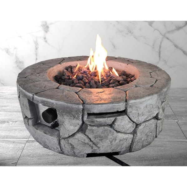 Tunearary 28 in. W Gray Round Concrete Base Multi-fuel LP Gas Fire