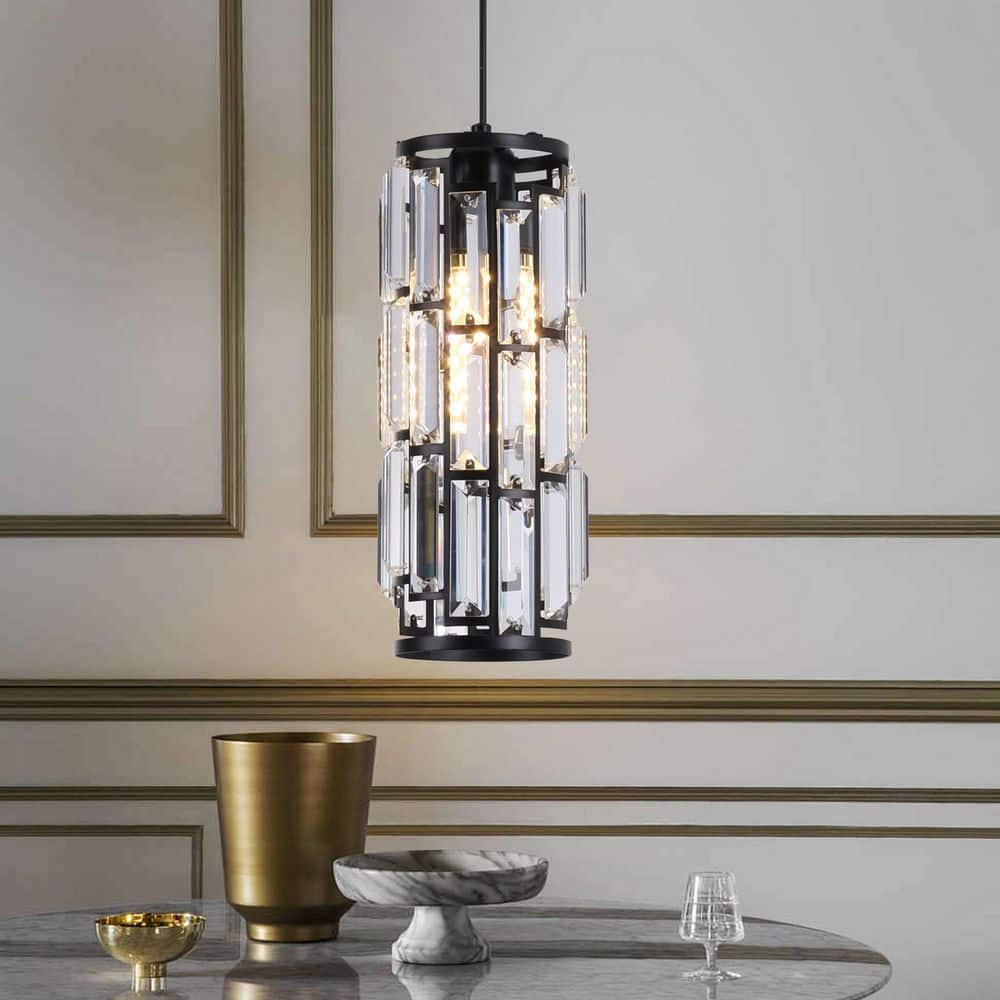 60-Watt 1 Light Modern Black Cylinder Pendant Light with Clear Crystal Shade for Dining Living Room, No Bulbs Included price history on PriceWatchPro