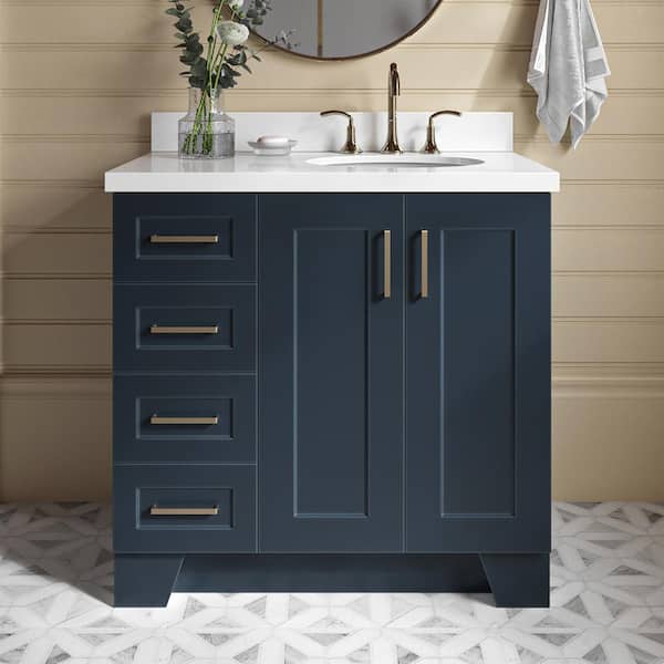 ARIEL Taylor 37 in. W x 22 in. D x 36 in. H Freestanding Bath Vanity in Midnight Blue with Pure White Quartz Top