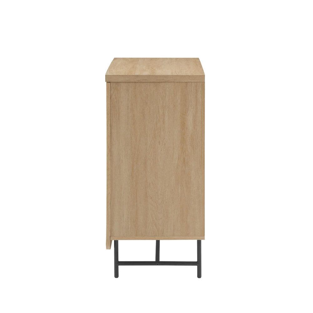 32" Coastal Oak and Black Fluted-Door Accent Cabinet