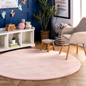 Layne Soft Silky Faux Rabbit Fur Pink 6 ft. x 6 ft. Indoor Round Rug