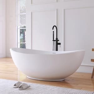 Ivan 63 in. W. x 34.5 in. Stone Resin Solid Surface Flatbottom Freestanding Soaking Bathtub in White