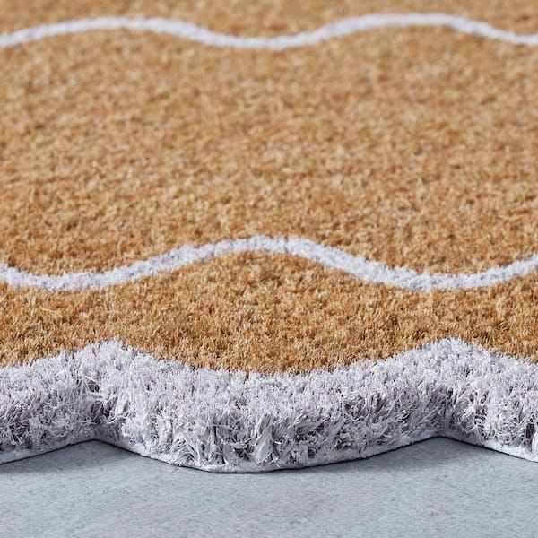 White Ribbon Scalloped Border 18 in. x 30 in. Indoor/Outdoor Coir Door Mat