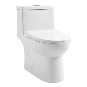 1-Piece 0.8/1.28 GPF Dual Flush Modern Elongated Toilet Soft Closing Seat White Soft Close Seat Included