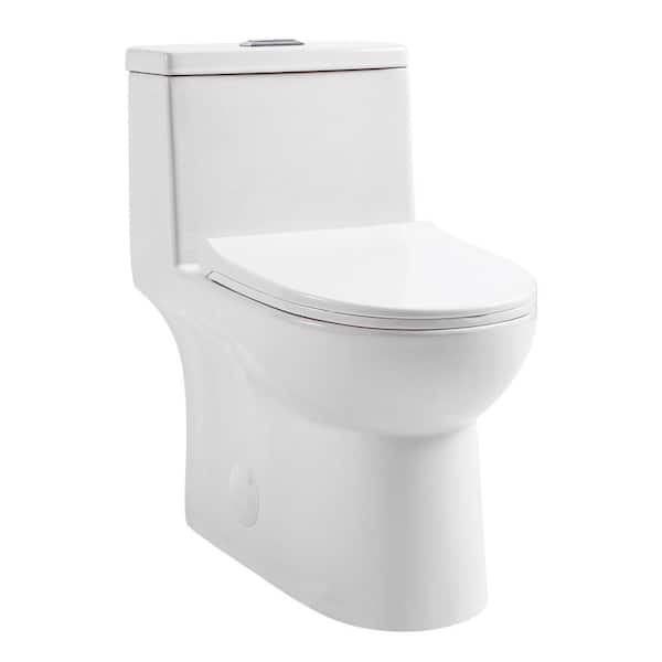 BWE 1-Piece 0.8/1.28 GPF Dual Flush Modern Elongated Toilet Soft Closing Seat White Soft Close Seat Included