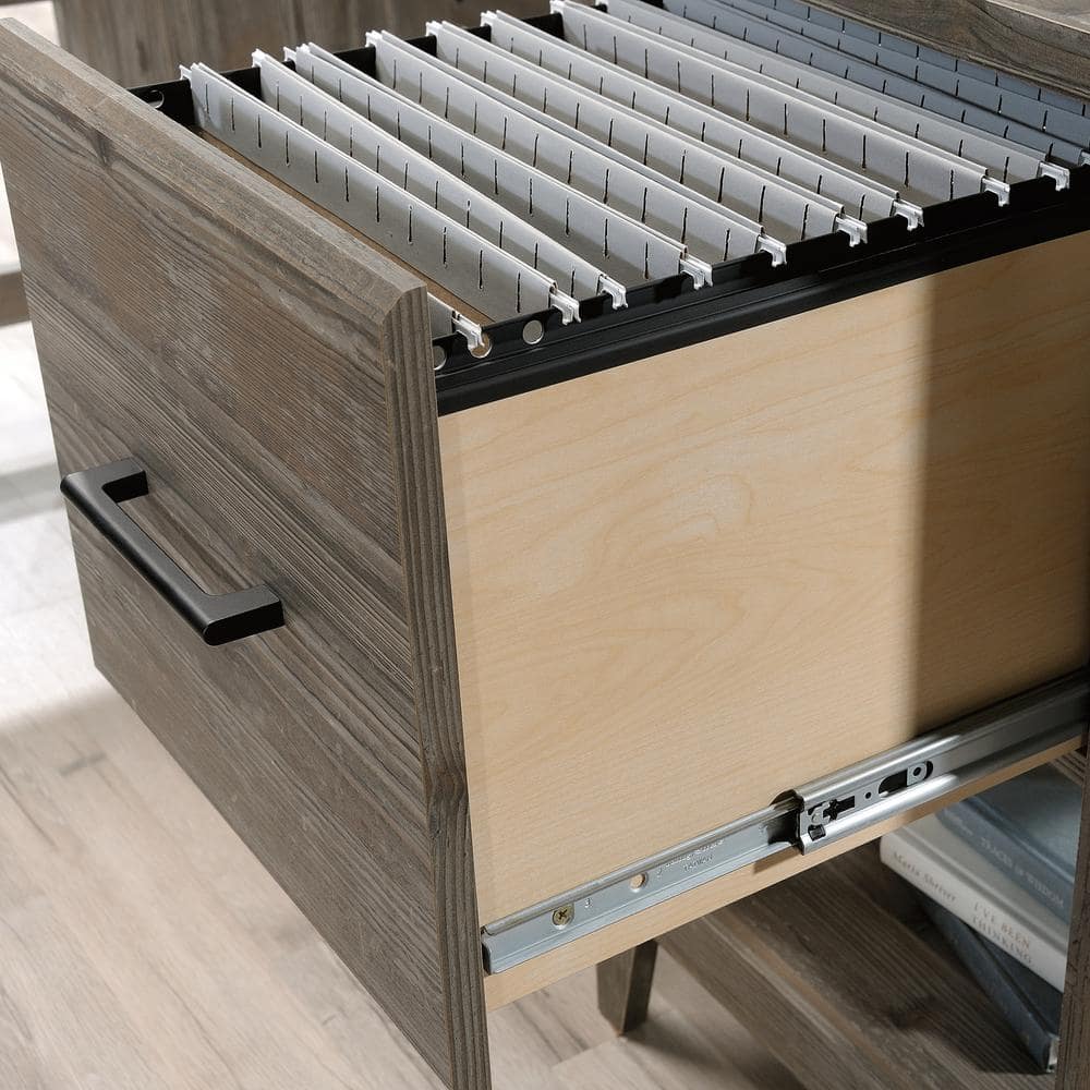 Pebble Pine L-Shaped Computer Desk with Drawer and Filing Cabinet