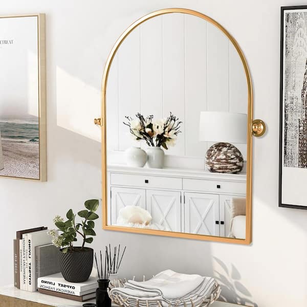 Lirago 24 in. W x 36 in. H Arched Metal Framed Pivoted Bathroom
