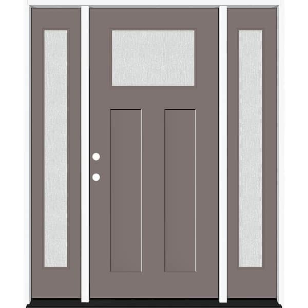 Legacy 68 in. x 80 in. 1/4 Toplite Rain Glass RHIS Primed Kindling Finish Fiberglass Prehung Front Door w/Dbl 14 in. SL