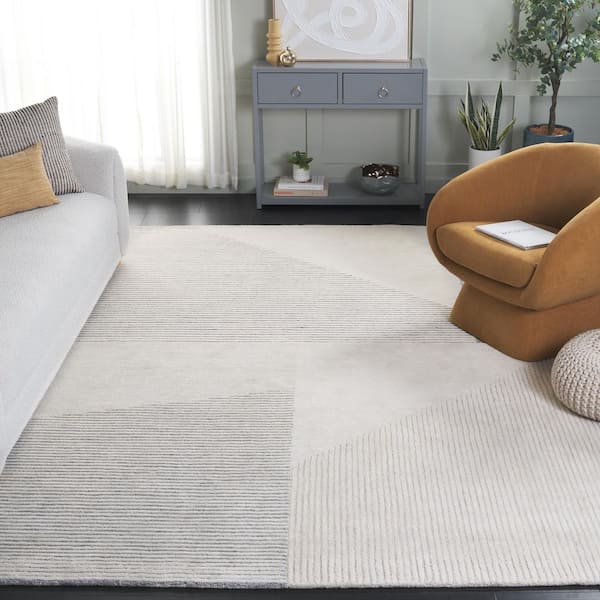 Ebony 9 ft. x 12 ft. Beige/Gray Abstract Geometric Striped Area Rug