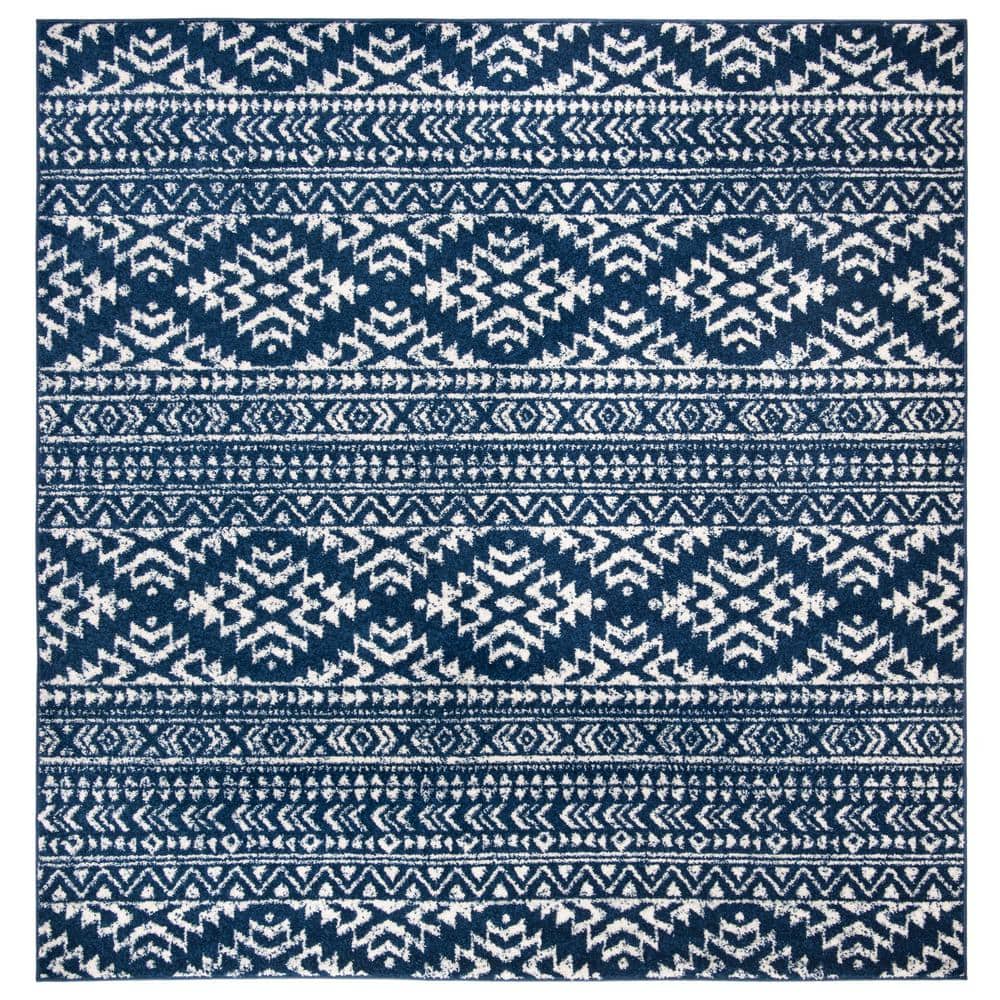 Tulum Navy/Ivory 7 ft. x 7 ft. Square Tribal Geometric Striped Area Rug price history on PriceWatchPro