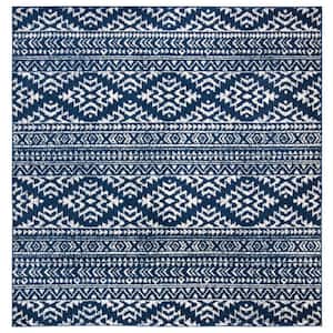 Tulum Navy/Ivory 7 ft. x 7 ft. Square Tribal Geometric Striped Area Rug