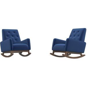 Walker Mid Century Modern Blue Tufted Tight Back Velvet Upholstered Rocking Chairs (Set of 2)