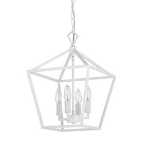 Renzo 12 in. 4-Light Farmhouse White Pendant Light with Caged Metal Shade