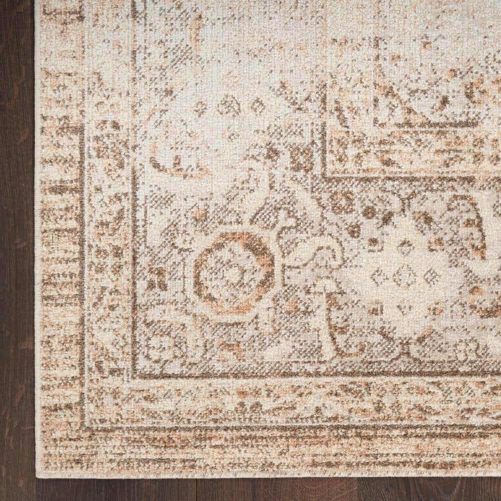 Beige Medallion Washable Synthetic Rectangular Area Rug 6'7" x 9'