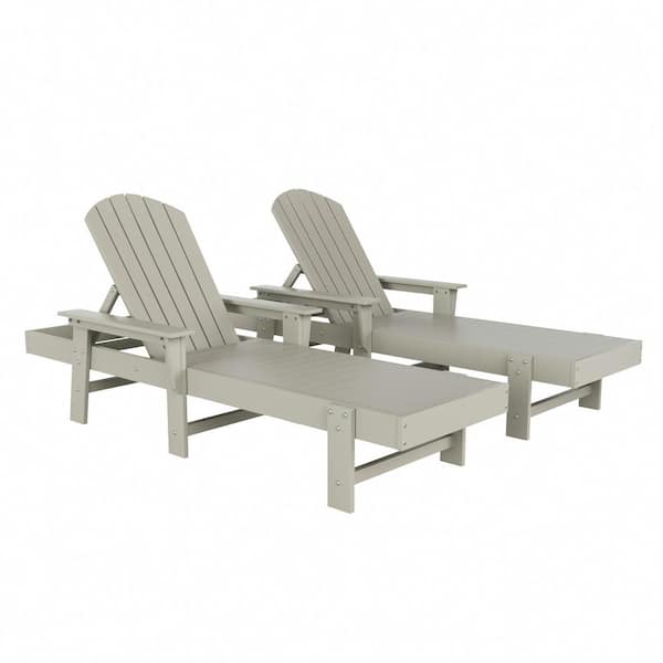 Altura 2-Piece Fade Resistant Classic Adirondack Poly Reclining Outdoor Chaise Lounge Chair with Arms in Sand