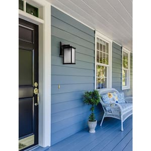 14.4 in. x 6.4 in. Black LED Square Composite Outdoor Wall Lantern Sconce with 4000K LED Lamp with Frost Acrylic Lens
