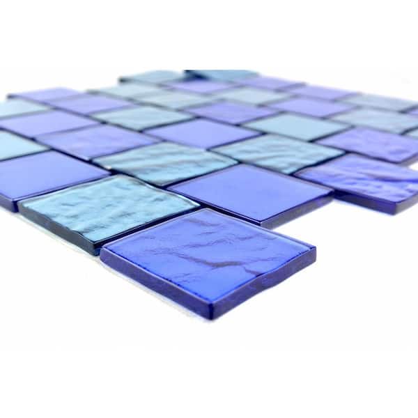 Landscape Horizon Blue Square Mosaic 12.25 in. x 12.25 in. Translucent Textured Glass Pool Tile (1.04 Sq. Ft./Sheet)