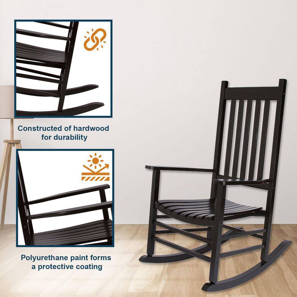 Vermont Black Hardwood Outdoor Porch Rocking Chair with Arms