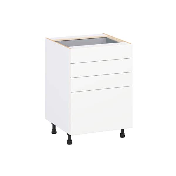 Timberline 24 in. W x 24 in. D x 34.5 in. H Assembled Slab Drawer Base Kitchen Cabinet in Bright White with 4-Drawers