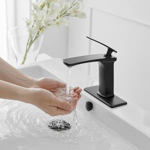 Single Hole Single Handle Bathroom Faucet With Deck Plate in Matte Black