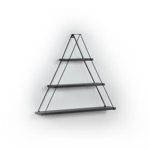 29 in. W x 5 in. D Black Floating Decorative Wall Shelf Wall Mounted 3-Tier Metal Bracket Triangle Shelf for Books