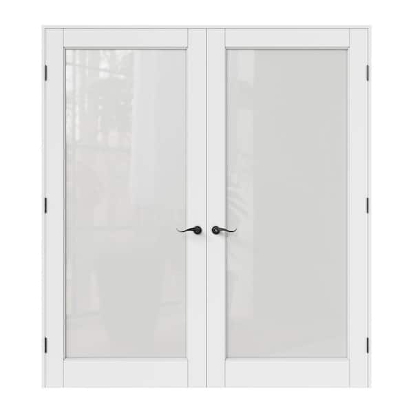 68 in. x 80 in. 1 Lite Frosted Glass Universal Primed Solid Core Glass Double Prehung French Door+ Quick Assemble Jamb
