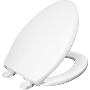 Kennan Slow Close Elongated Plastic Closed Front Toilet Seat in White that Never Loosens